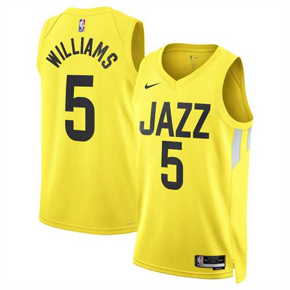 Mens Utah Jazz #5 Cody Williams Yellow 2024 Draft Association Edition Stitched Basketball Jersey Dzhi->utah jazz->NBA Jersey